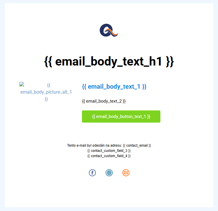 Příklad šablony e-mailu s vlastními značkami pro API obsah